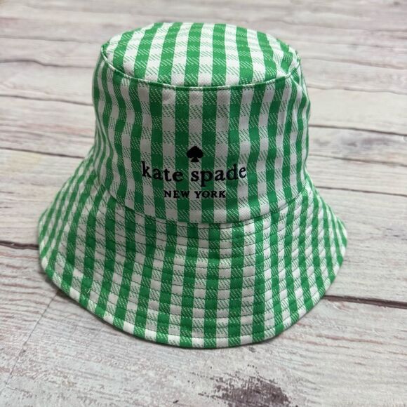 Kate Spade Jazzy Gingham Bucket Hat Green White One Size - Picture 1 of 7